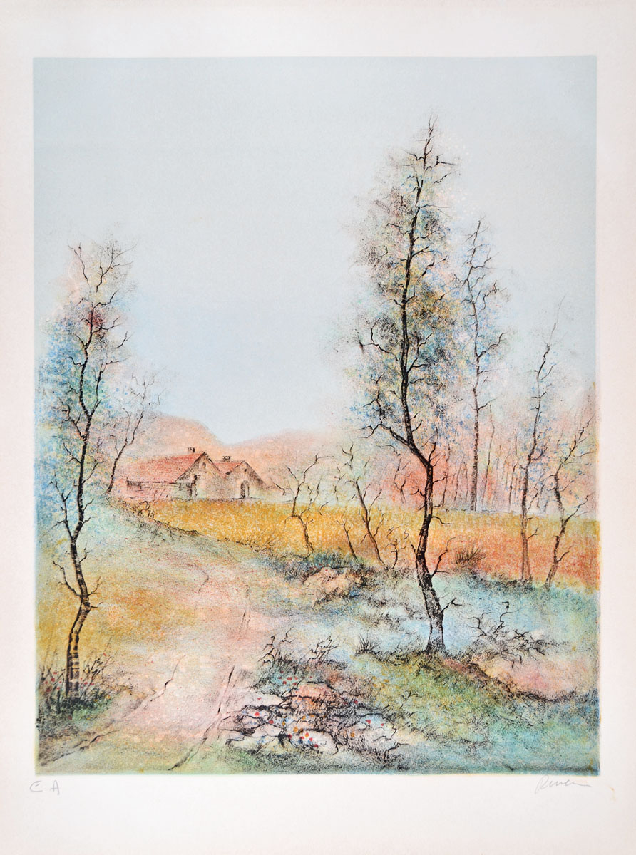 фото Бернар Гантнер "Весенний пейзаж". Литография, 1970-е гг.