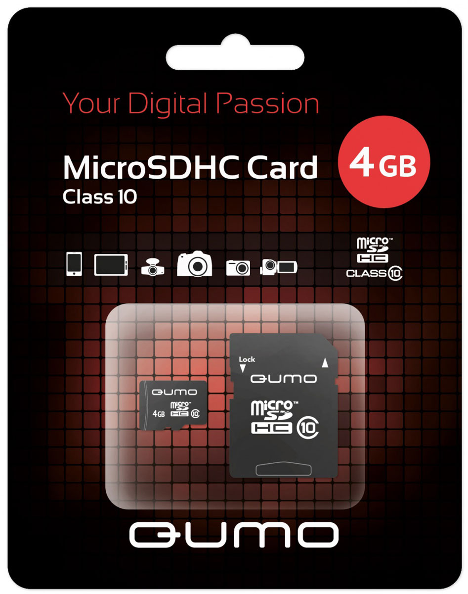 фото QUMO microSDHC Class 10 4GB карта памяти с адаптером