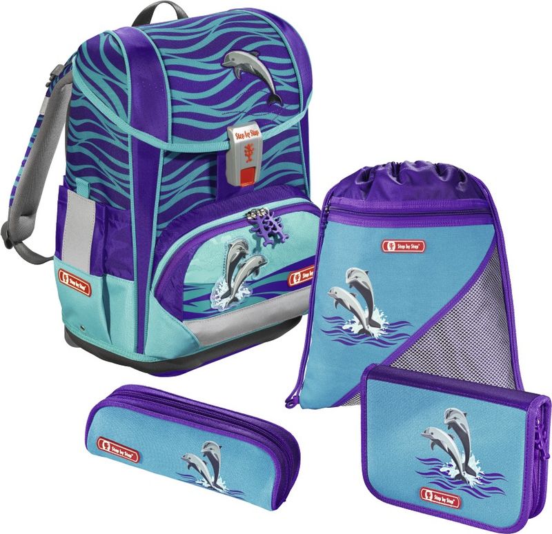 Hama Ранец школьный Light2 Happy Dolphins с наполнением 3 предмета ...