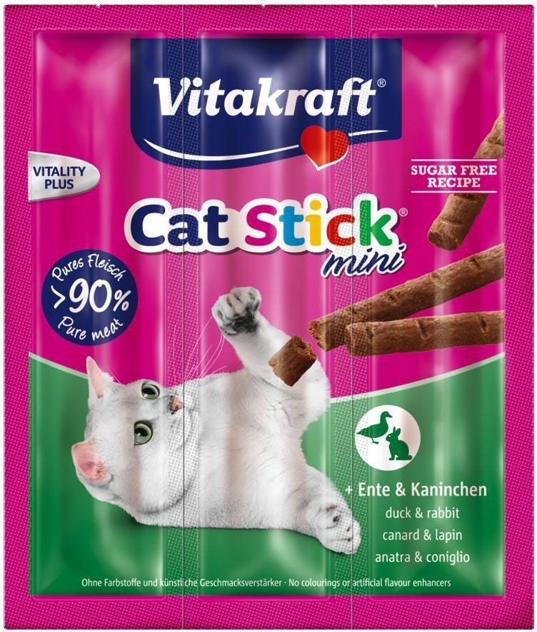 фото Лакомство для кошек Vitakraft "Cat-Stick Mini", мясные колбаски с уткой и кроликом, 3 х 6 г