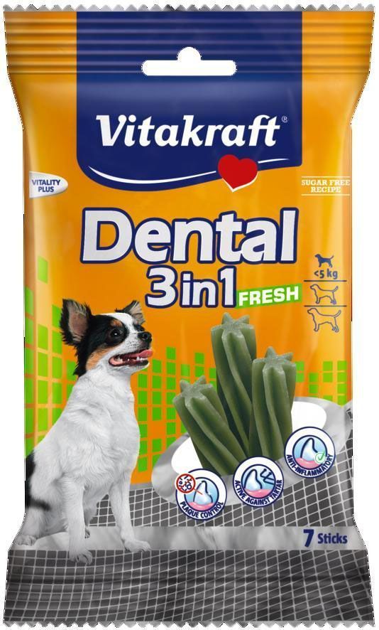 фото Лакомство Vitakraft "Dental 3in1 Fresh" для собак до 5 кг, жевательные палочки, 7 шт