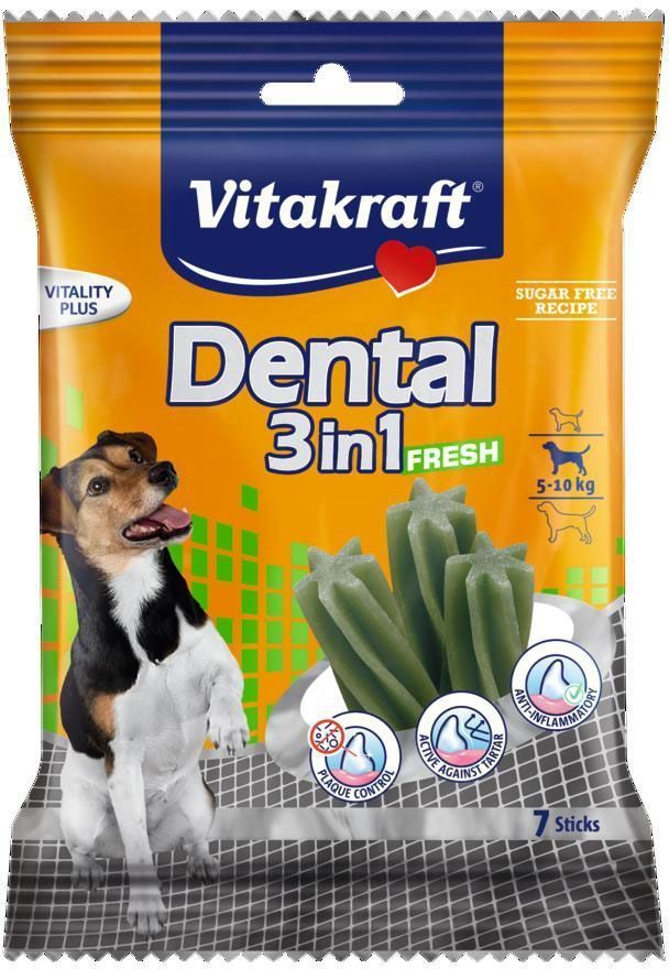 фото Лакомство Vitakraft "Dental 3in1 Fresh" для собак 4-10 кг, жевательные палочки, 7 шт