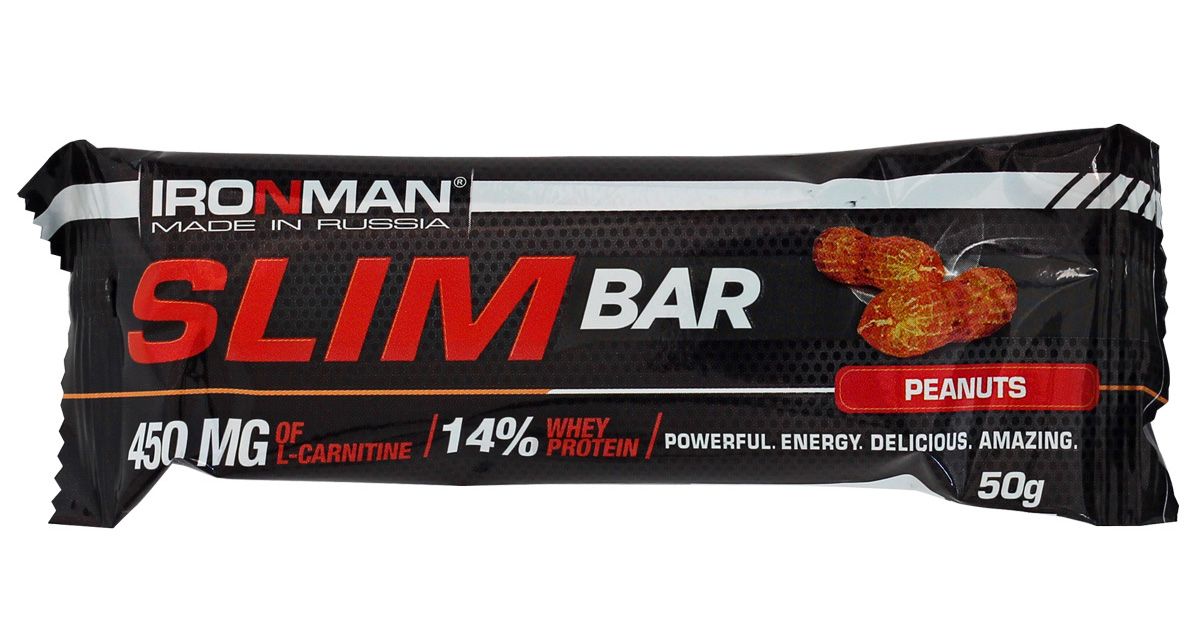 фото Батончик энергетический Ironman "Slim Bar", с L-карнитином, орех, темная глазурь, 50 г