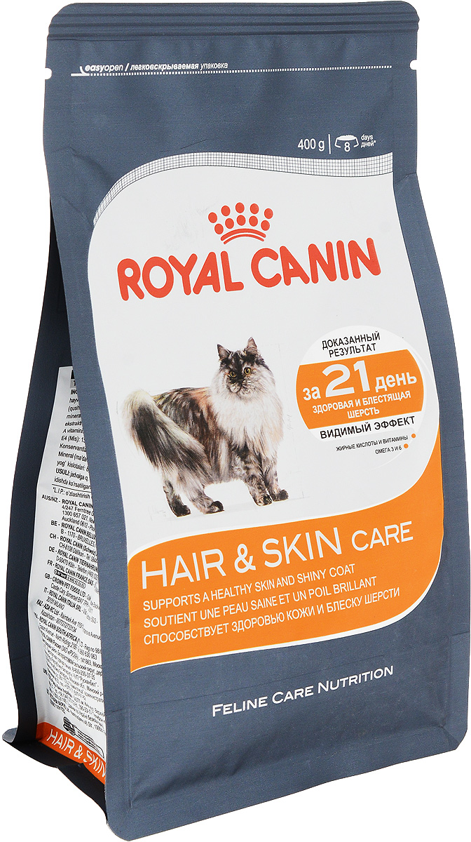 фото Корм сухой Royal Canin "Hair & Skin Care", для взрослых кошек с чувствительной кожей или поврежденной шерстью, 400 г