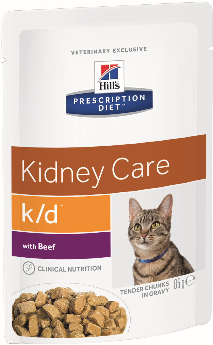 фото Корм влажный Hill's Prescription Diet k/d Kidney Care для кошек для поддержания здоровья почек, с говядиной, 85 г