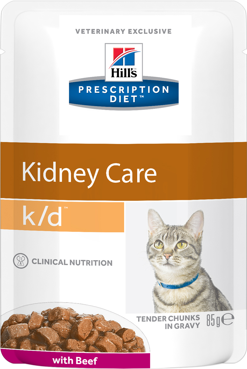 фото Корм влажный Hill's Prescription Diet k/d Kidney Care для кошек для поддержания здоровья почек, с говядиной, 85 г