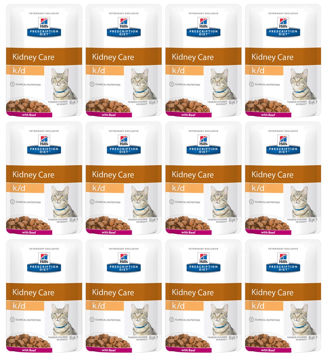 фото Корм влажный Hill's Prescription Diet k/d Kidney Care для кошек для поддержания здоровья почек, с говядиной, 12 шт x 85 г