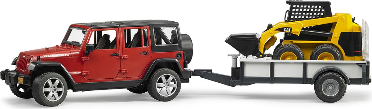 Bruder Внедорожник Jeep Wrangler Unlimited Rubicon c прицепом-платформой и колесным мини-погрузчиком Cat