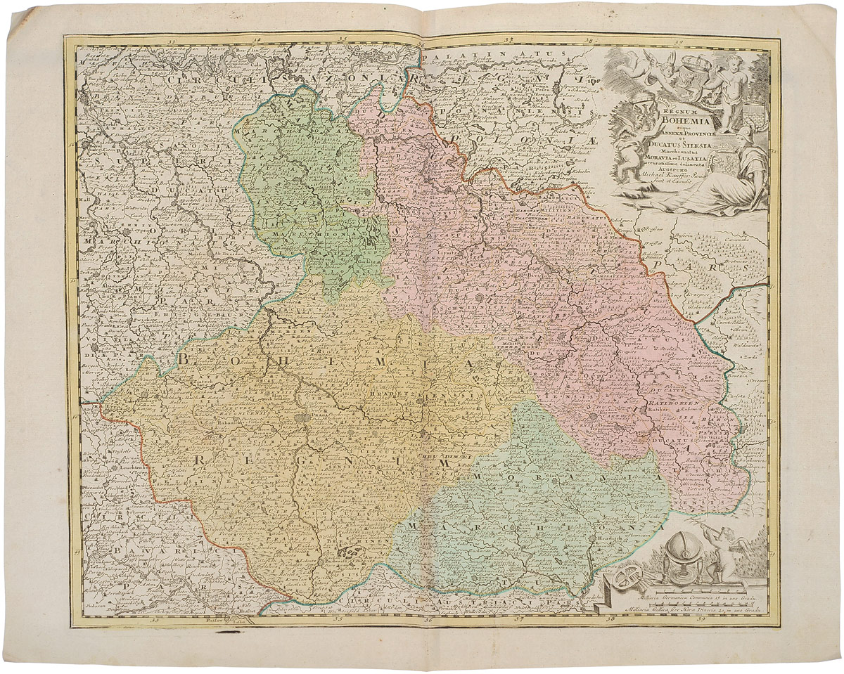 фото Географическая карта Богемии (Bohemia). Гравюра. Западная Европа. 1680 - 1690 гг