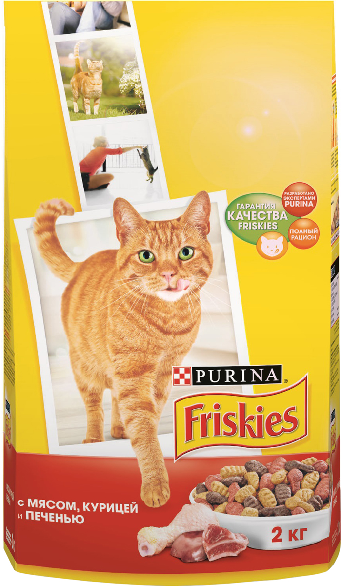 фото Корм сухой "Friskies" для взрослых кошек, с мясом, курицей и печенью, 2 кг