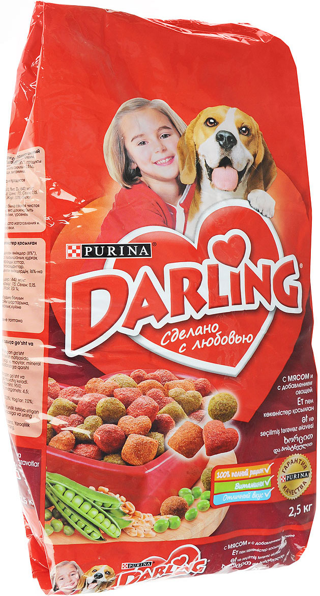 фото Корм сухой "Darling" для взрослых собак, с мясом и овощами, 2,5 кг