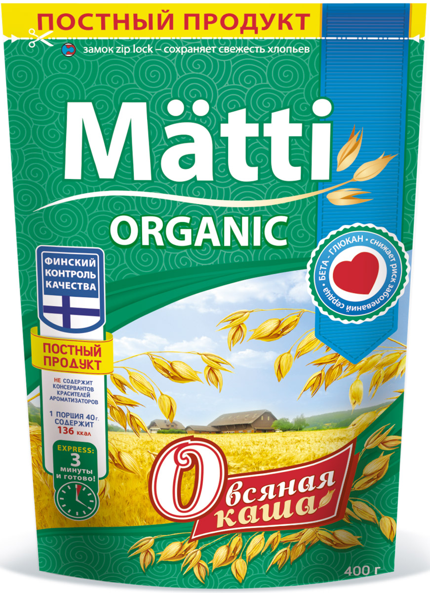 фото Matti Organic овсяные хлопья, 400 г