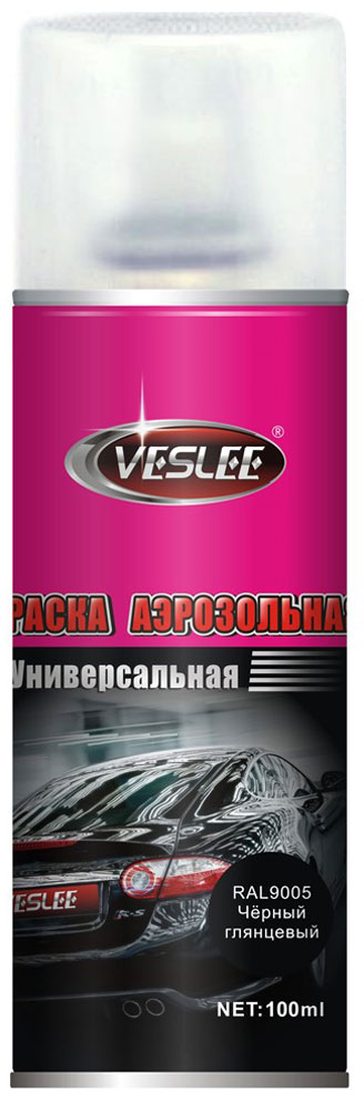 фото Краска акриловая "Veslee", аэрозоль, цвет: черный глянцевый, 100 мл