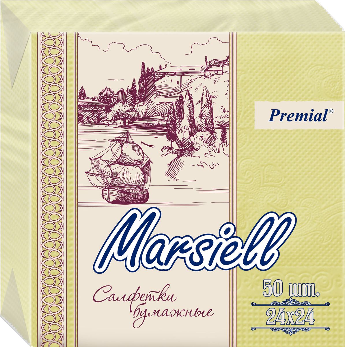 Premial Marsiel Салфетки декоративные двухслойные, цвет: желтый, 50 шт
