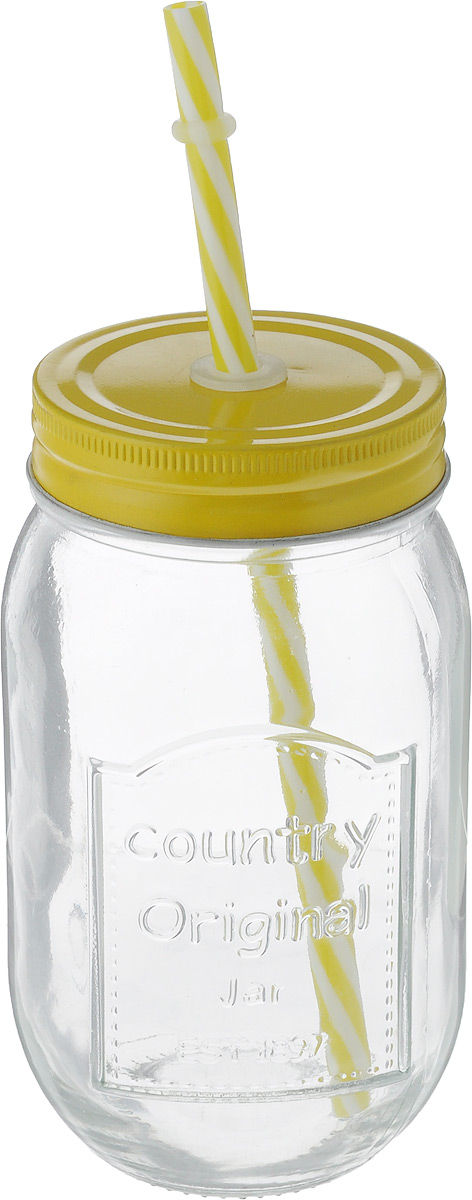 фото Емкость для напитков "Zeller", с трубочкой, цвет: желтый, 480 мл