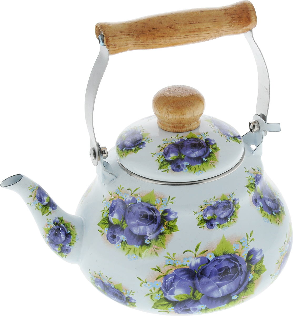 фото Чайник эмалированный "Bohmann", цвет: белый, фиолетовый, 1,3 л
