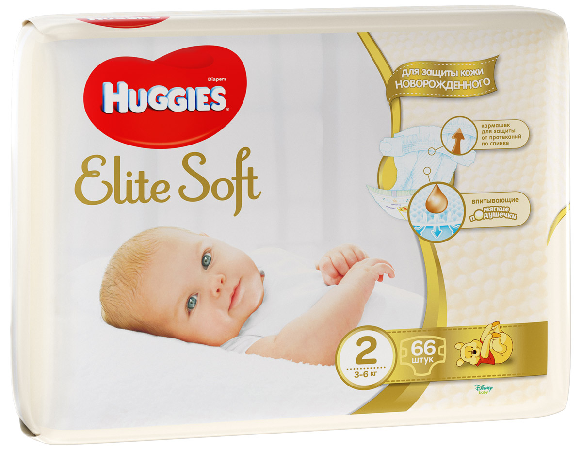 фото Huggies Подгузники Elite Soft 3-6 кг (размер 2) 66 шт