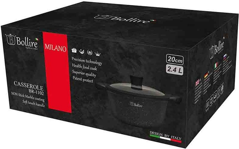 фото Кастрюля Bollire "Milano", с крышкой, с антипригарным покрытием, 2,4 л
