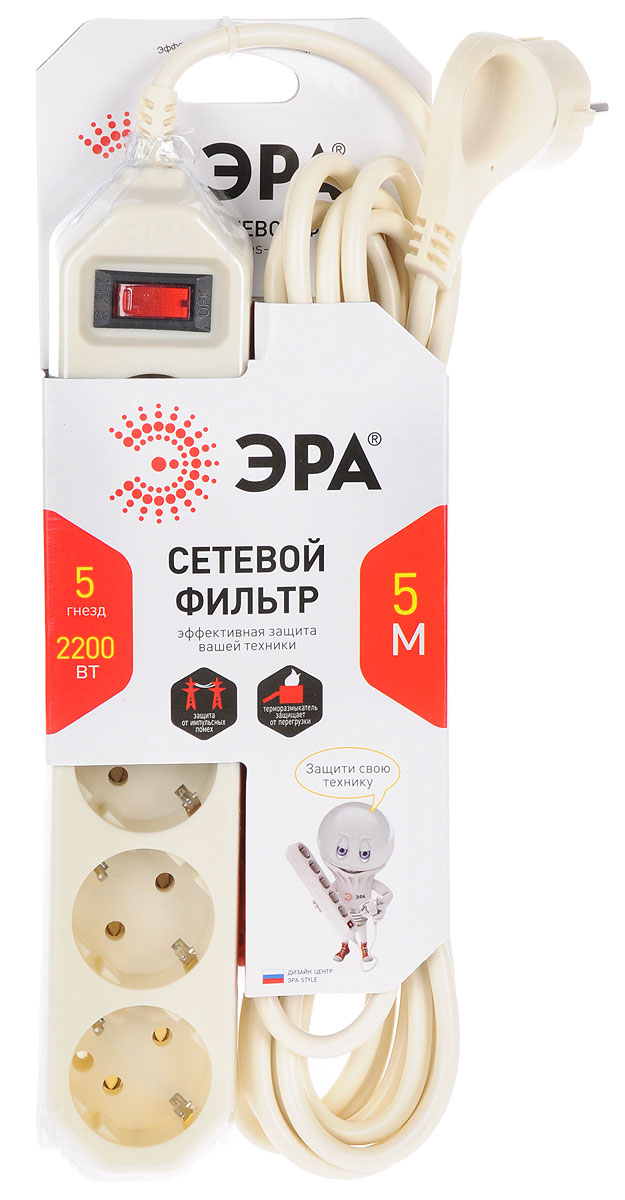 фото ЭРА USF-5es-5m-I, Ivory сетевой фильтр на 5 розеток (5 м)