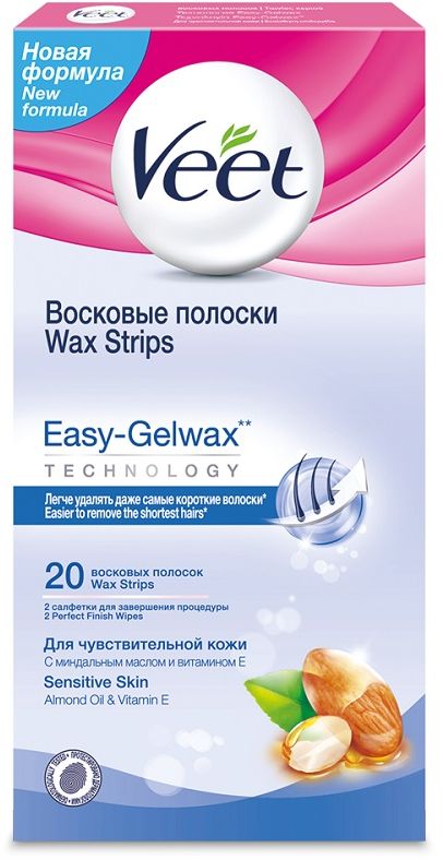 Veet Воск полоски для чувствительной кожи c технологией Easy Gel-Wax, 20 шт