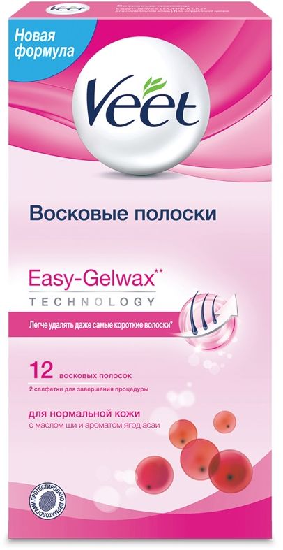 Veet Восковые полоски для нормальной кожи c технологией Easy Gel-Wax, 12 шт