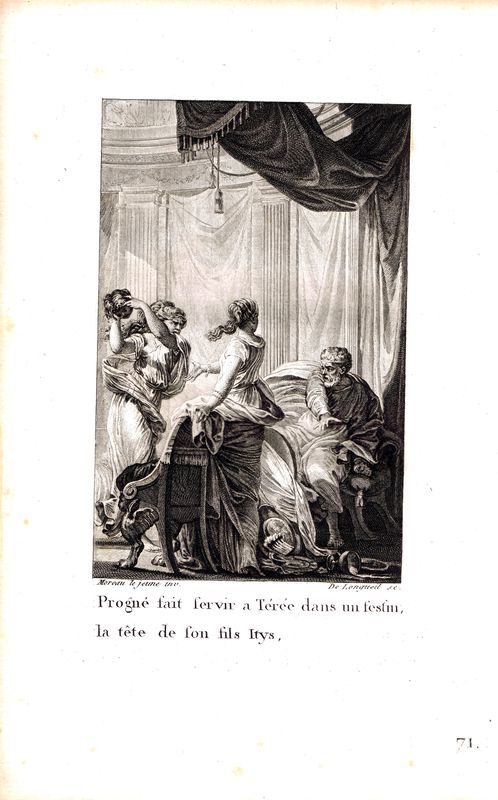 фото Метаморфозы. Прокна бросает в Терея голову его сына Итиса. Офорт, резцовая гравюра. Франция, Париж, Доска 1767 (оттиск 1808) год