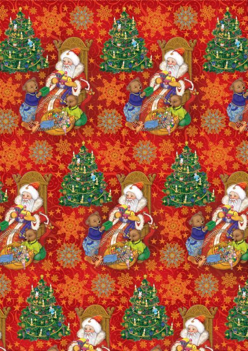 фото Упаковочная бумага Magic Time "Дед мороз и два медвежонка", мелованная, 100 х 70 см
