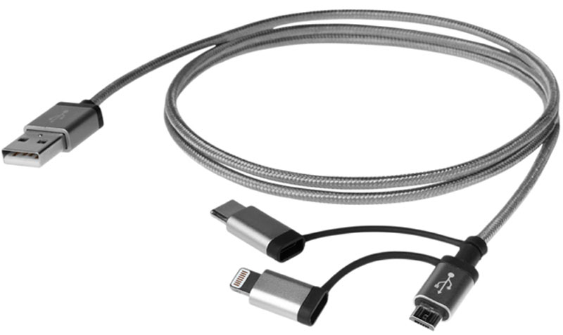 фото Qumo Type-C + Lightning + Micro USB MFI, Dark Gray кабель (1 м)