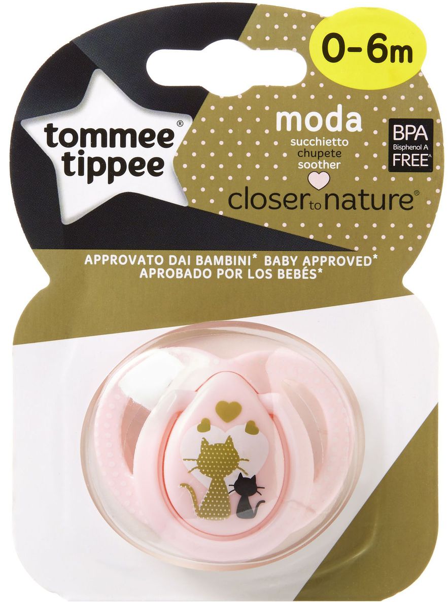 Tommee Tippee пустышка силиконовая Moda Кошечки от 0 до 6 месяцев цвет розовый