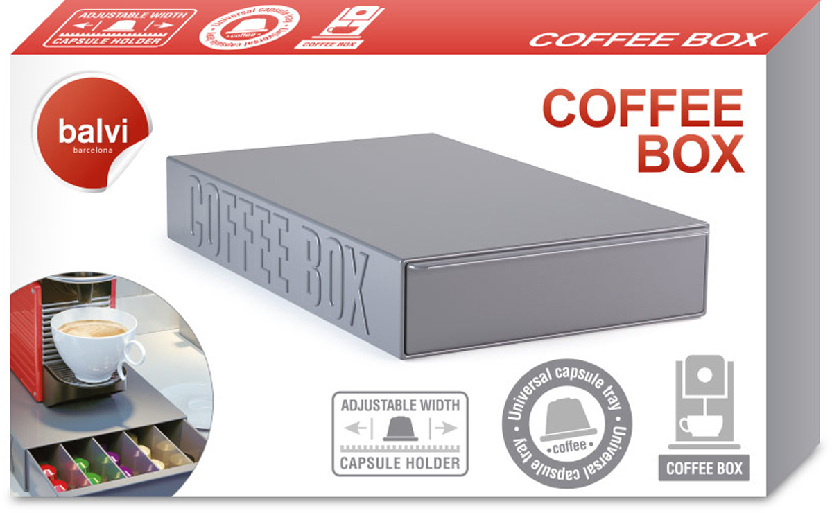 фото Подставка для кофейных капсул Balvi "Coffee Box", цвет: серый, 33 х 22 х 5,5 см