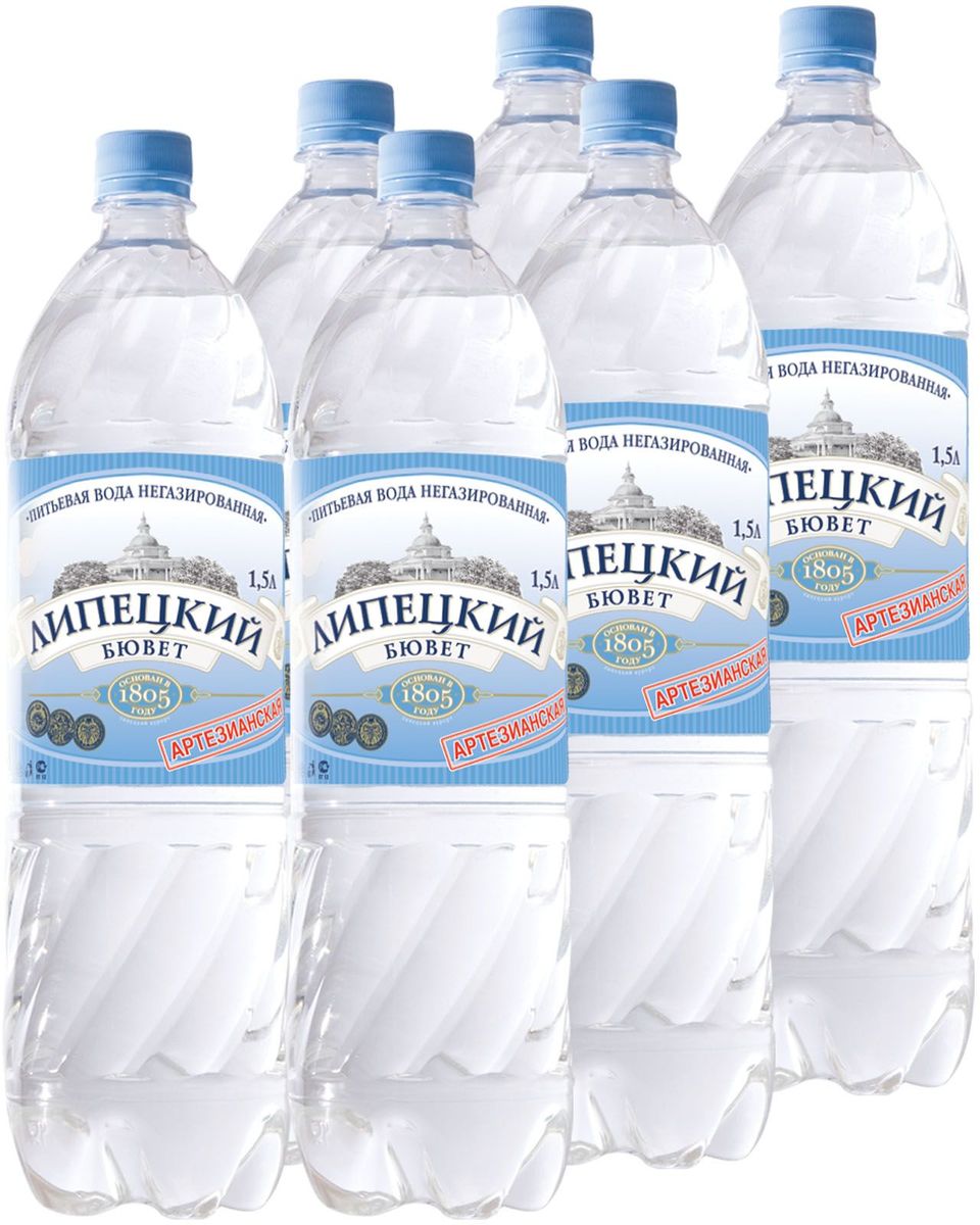 Липецкий Бювет вода артезианская питьевая негазированная, 6 шт по 1,5 л
