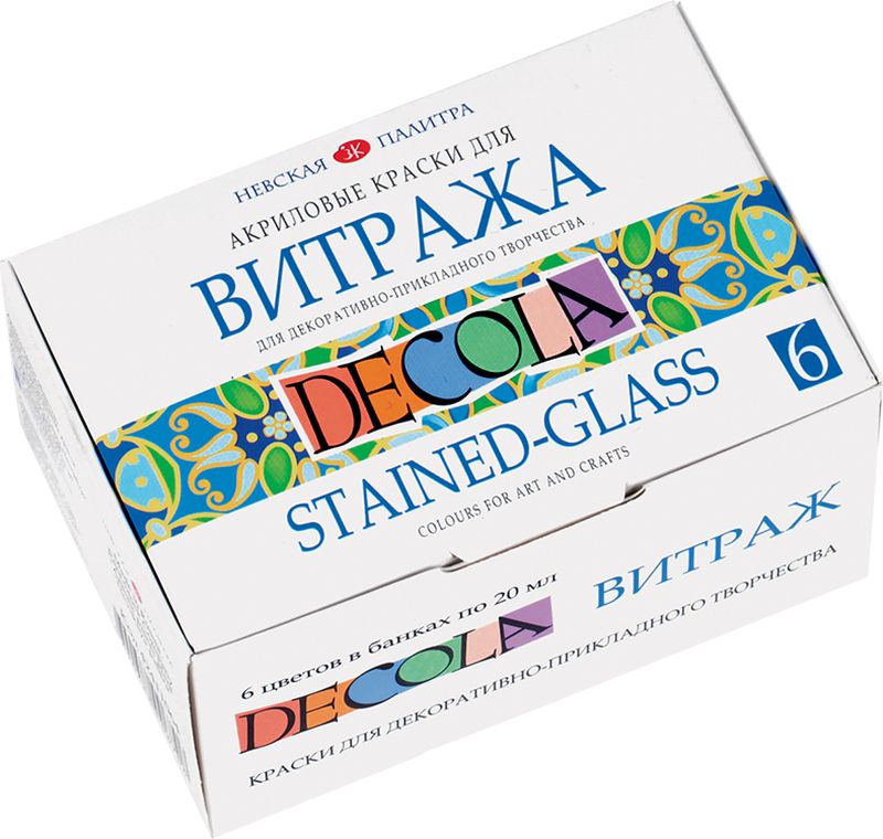 Характеристики DECOLA / Акриловые краски для витража (стекла), 6 цветов ...