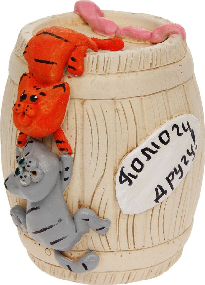 фото Копилка Керамика ручной работы "Коты на бочке", 13 х 12 х 14 см