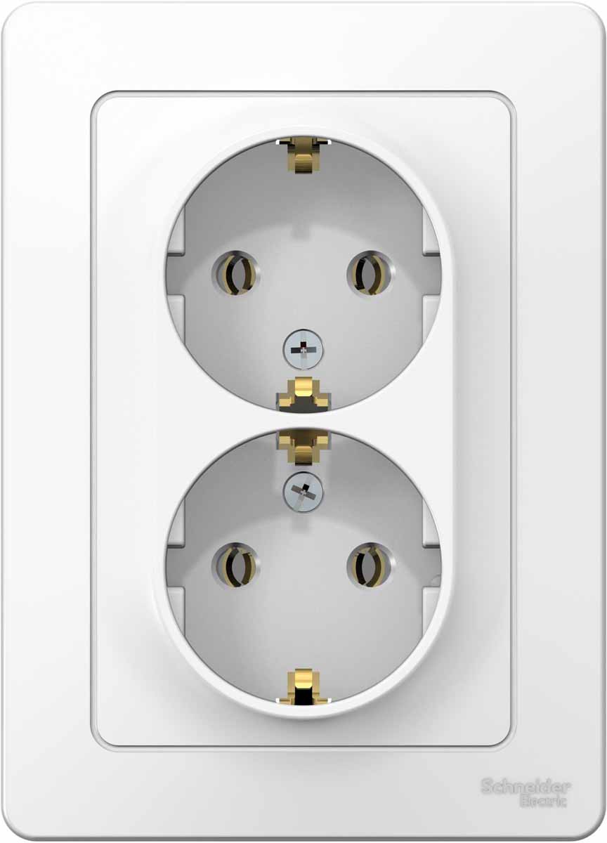 РозеткаSystemeElectric"Blanca",двухместная,сзаземлением,16А,цвет:белый.SEBLNRS001021