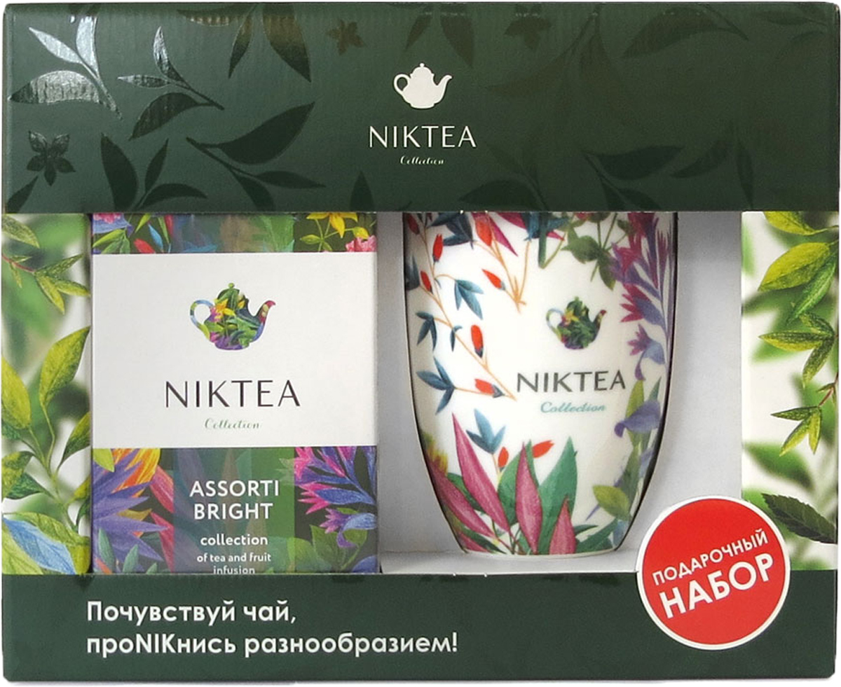 фото Niktea подарочный набор с пакетированным чаем Ассорти Брайт, 25 шт и белой кружкой