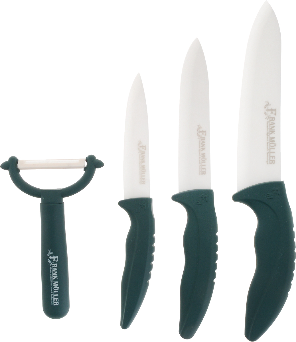 фото Набор керамических ножей Frank Moller "Delia", на подставке, цвет: белый, зеленый, 5 предметов