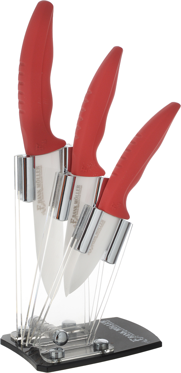 фото Набор керамических ножей Frank Moller "Felicia", на подставке, 4 предмета, цвет: красный. FM-404