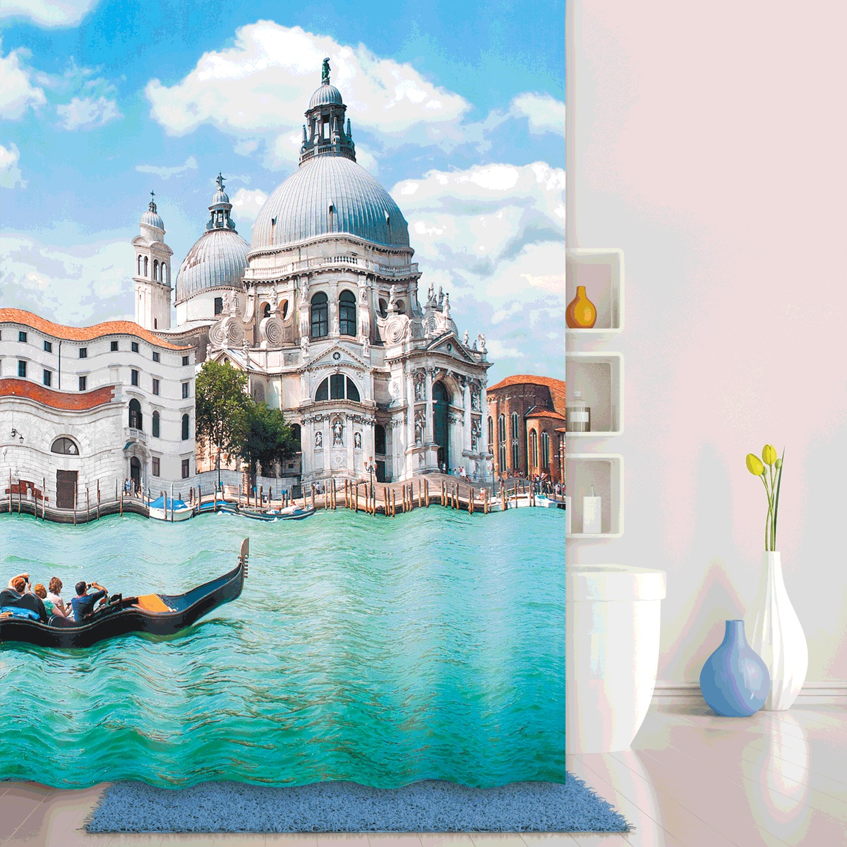 фото Штора для ванной Iddis "Venice Moments", цвет: голубой, 180 x 200 см