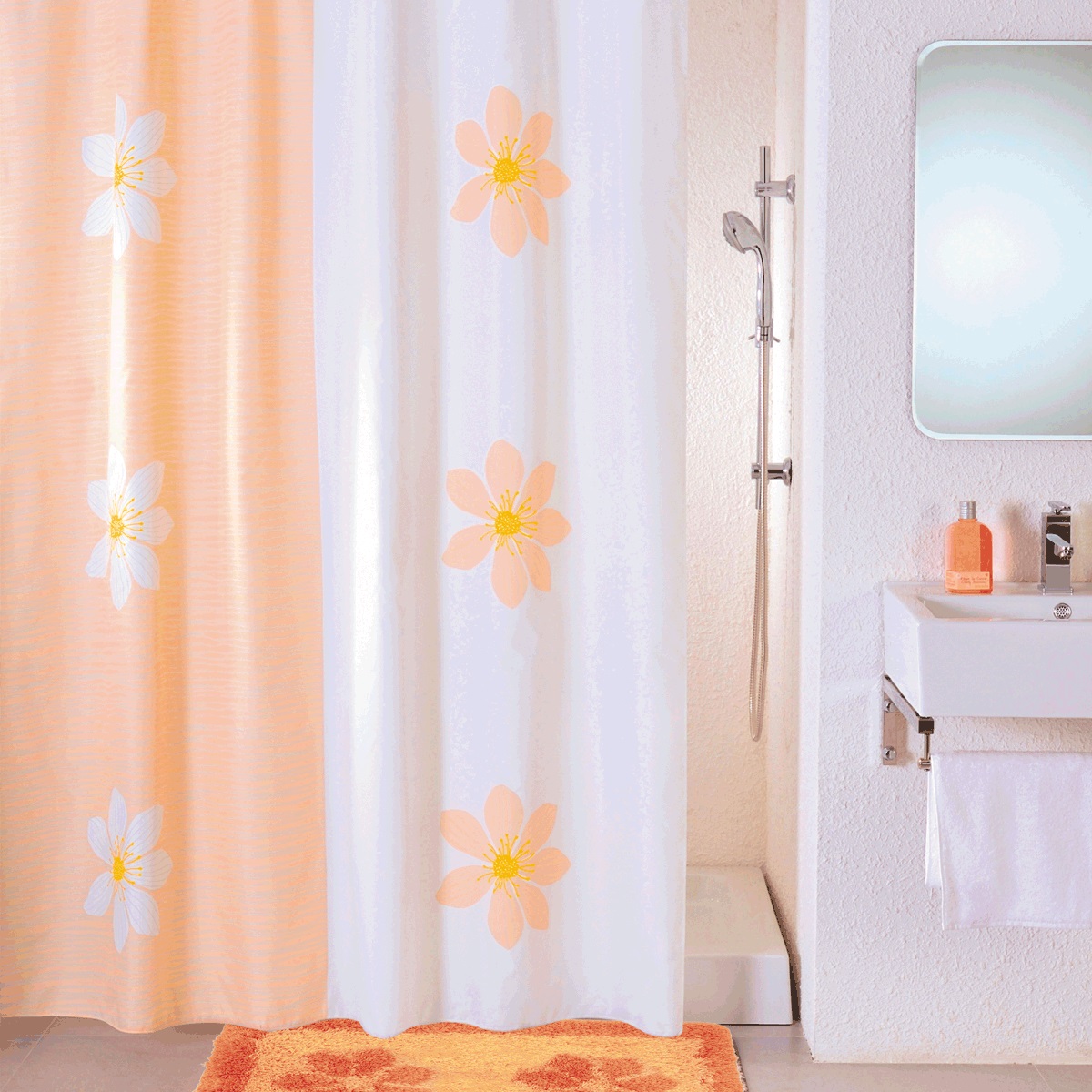 фото Штора для ванной Iddis "Paloma Art", цвет: белый, оранжевый, 180 x 200 см