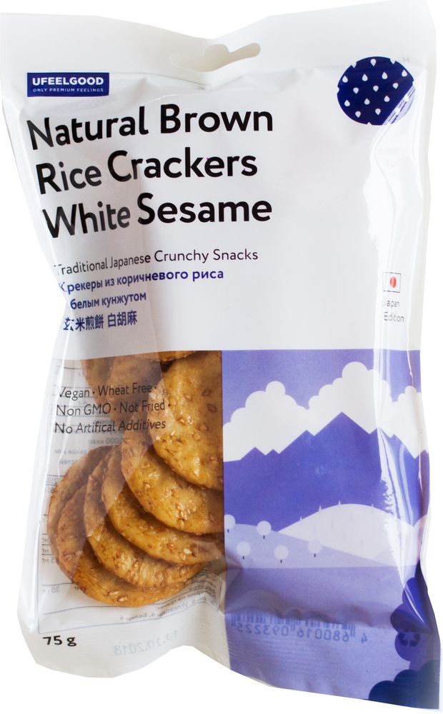 UFEELGOOD Brown Rice Crackers White Sesame крекеры из коричневого риса с белым кунжутом, 75 г