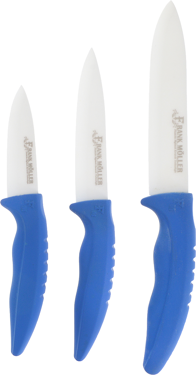 фото Набор керамических ножей Frank Moller "Felicia", на подставке, цвет: синий, белый, 4 предмета