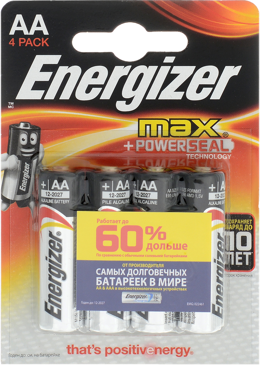 фото Батарейка Energizer "Max", тип АА/LR6, 1,5 V, 4 шт