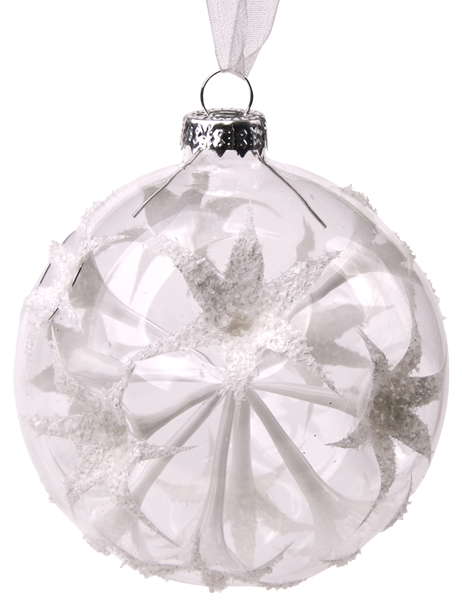 фото Новогоднее подвесное украшение Magic Time "Шар. Белые цветы", диаметр 8 см