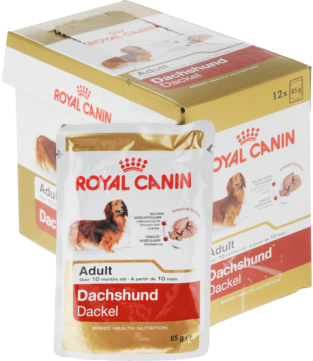 фото Консервы Royal Canin "Dachshund Adult", для собак породы такса в возрасте старше 10 месяцев, паштет, 85 г, 12 шт