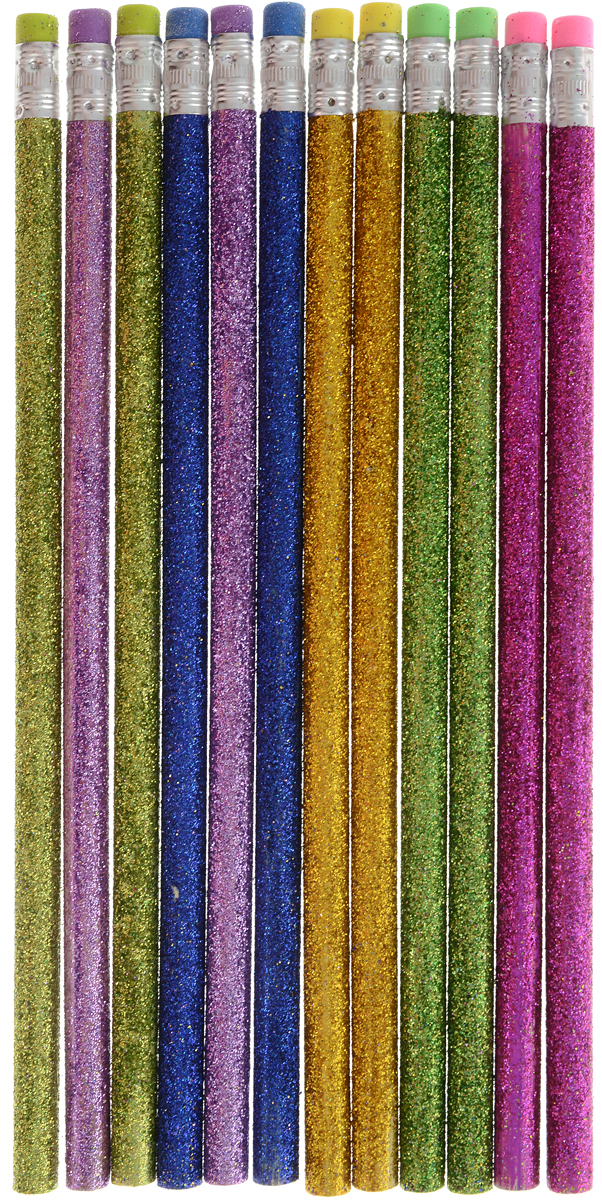 Набор чернографитных карандашей с ластиком и блестками HB 12 шт