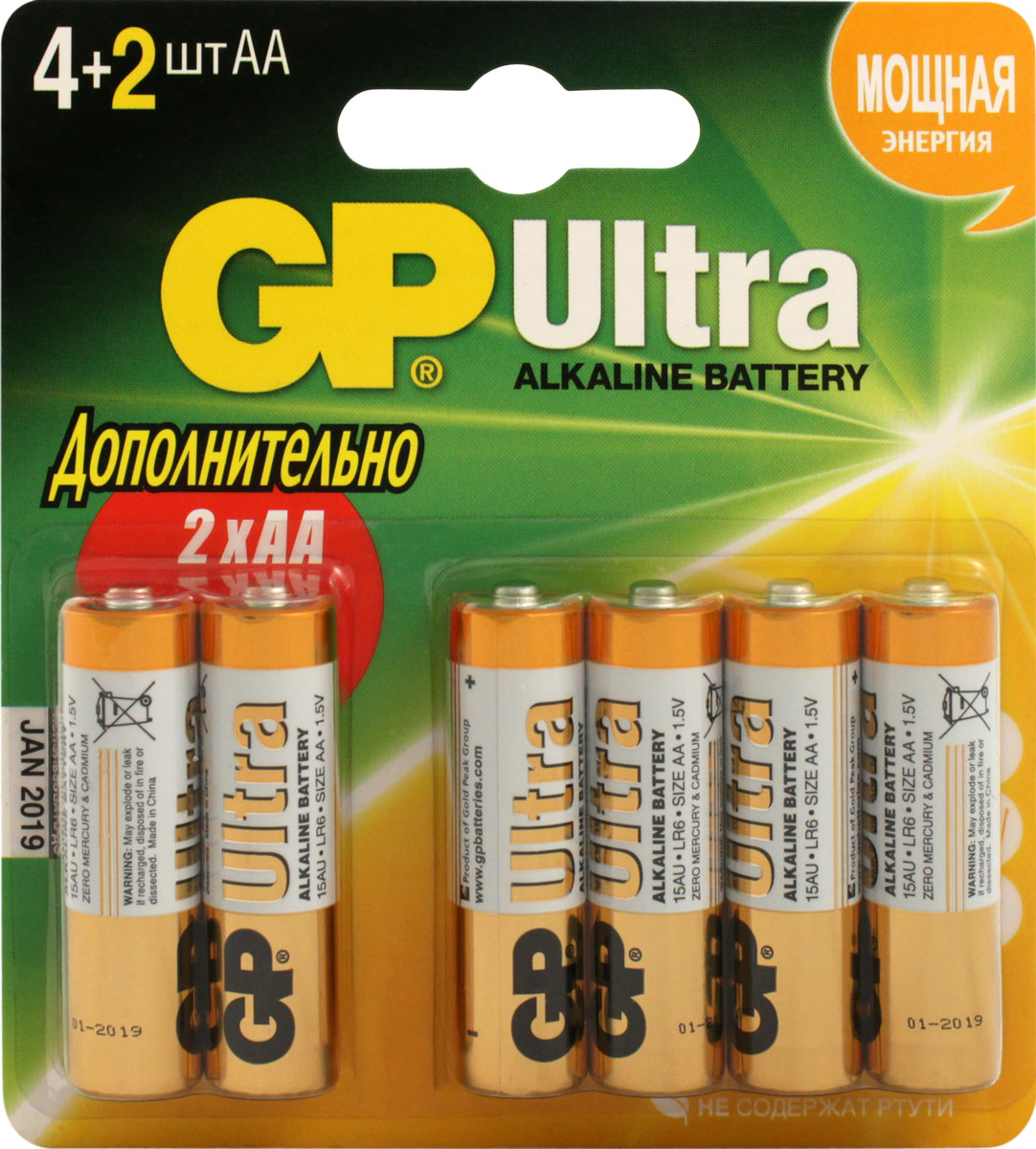 фото Набор алкалиновых батареек GP Batteries "Ultra Alkaline", тип АА, 6 шт