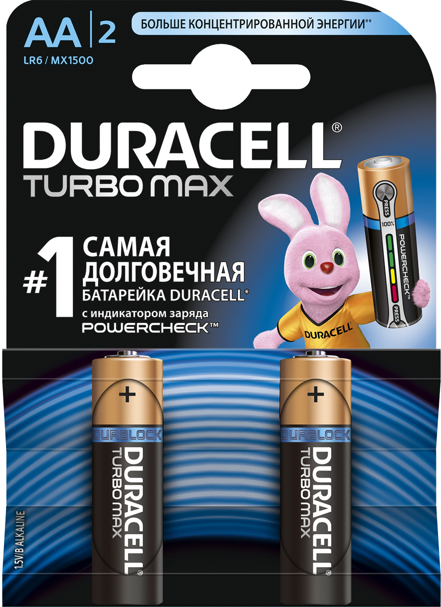 фото Набор щелочных батареек Duracell Turbo Max, тип AA, 2 шт