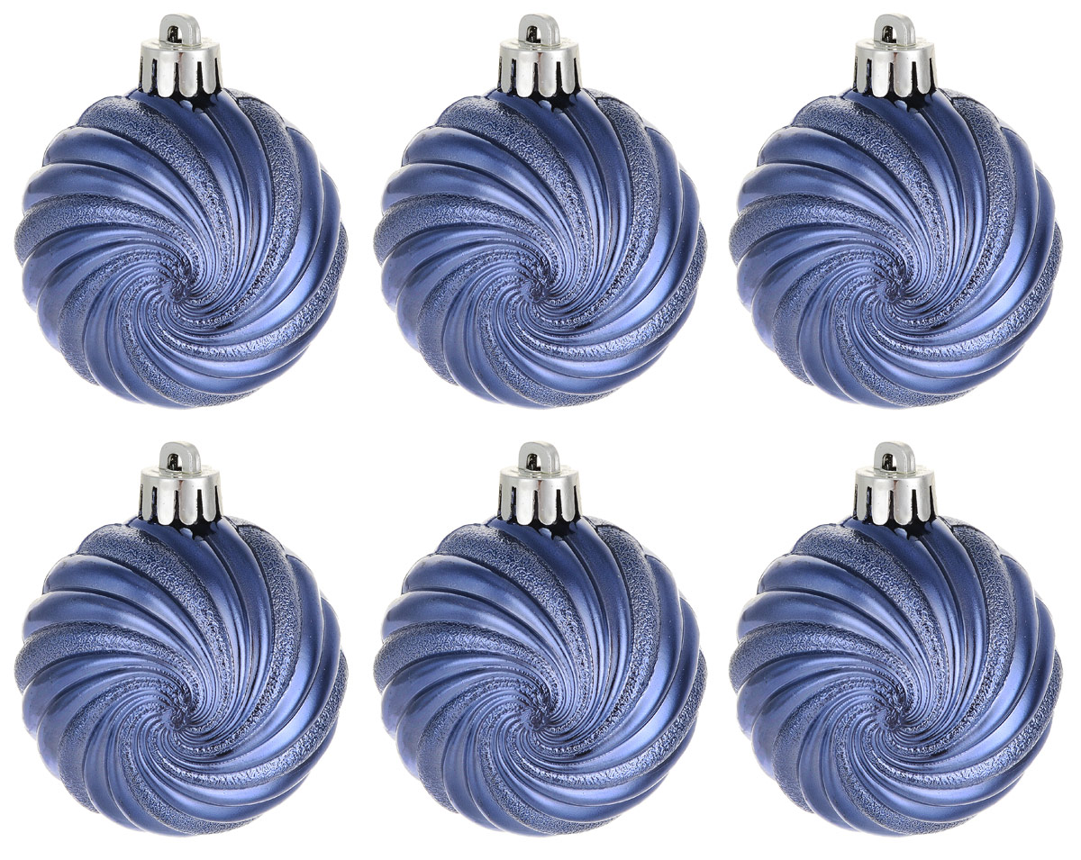 фото Новогоднее подвесное украшение Magic Time "Шар. Вихрь", цвет: синий, 6 шт