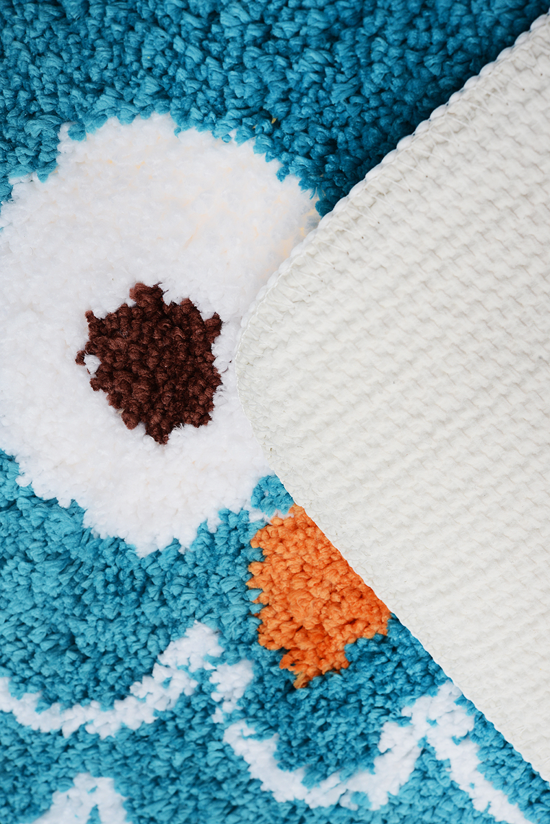 фото Коврик для ванной Axentia "Совы", противоскользящий, цвет: белый, бирюзовый, 50 х 70 см