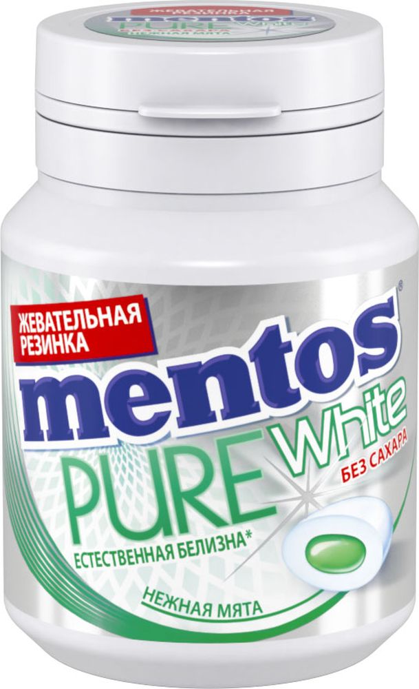 Mentos Pure White нежная мята жевательная резинка, 54 г